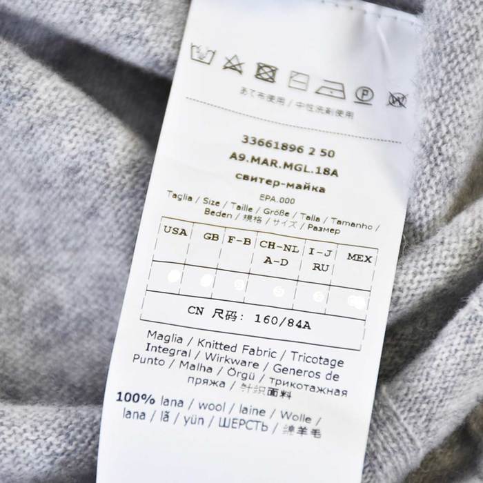 マレーラ ハイネック 七分袖 プルオーバーセーター MARELLA TIMOR 33661896 001 ライトグレー