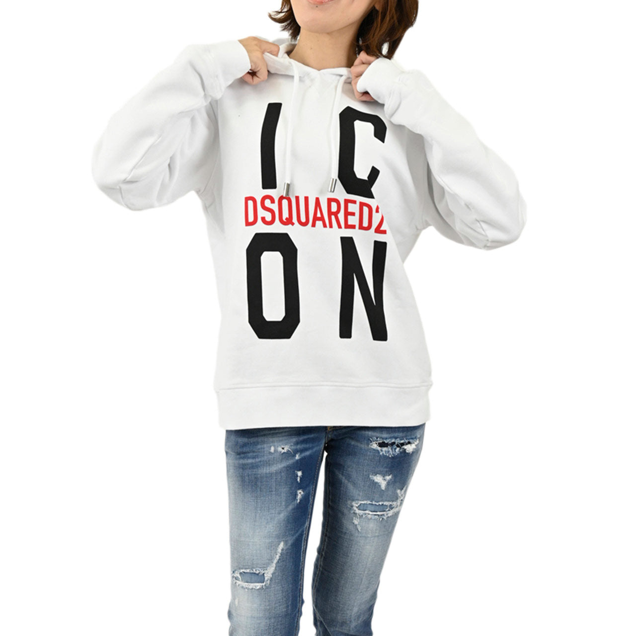 ディースクエアード DSQUARED2 パーカー S80GU0038 S25042100 Icon Hooded Sweatshirt 100 ホワイト レディース 【ラスト1点 Sサイズ】 【プライスダウン】