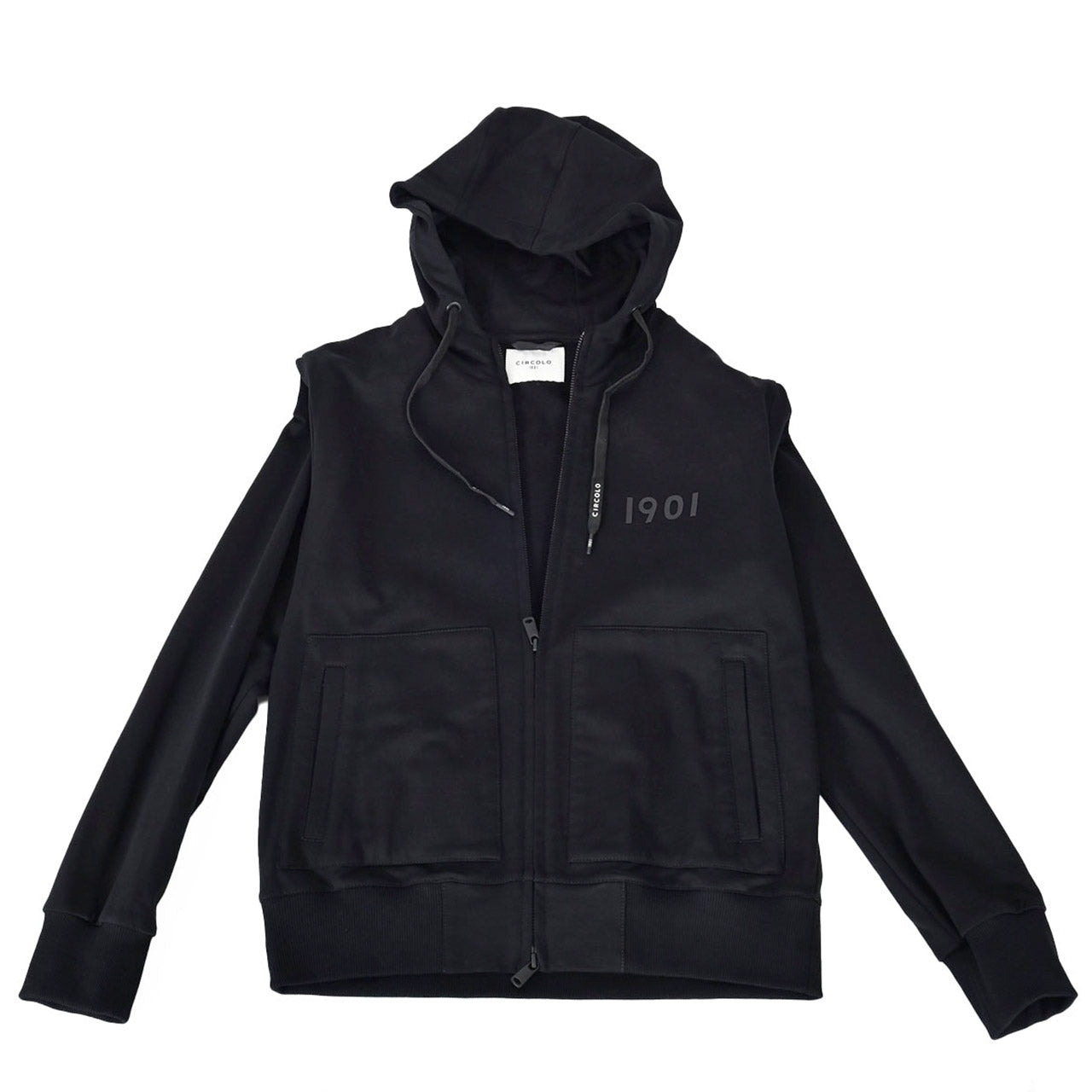 【期間限定SALE】 チルコロ CIRCOLO 1901 ジップアップパーカー HOODIE FULL ZIP FELPA CN4052 001 ブラック メンズ 【ラスト1点 XSサイズ】