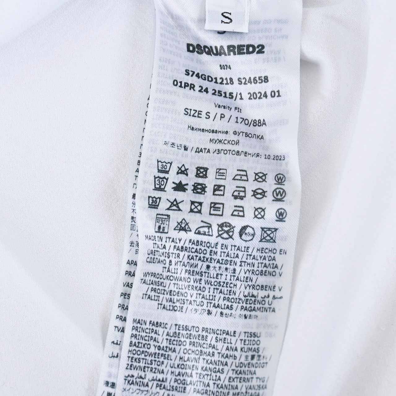 ディースクエアード DSQUARED2 クルーネック長袖Tシャツ S74GD1218 S24658 Varsity Fit Tee 100 ホワイト 2024年春夏新作 2024SS メンズ 【プライスダウン】