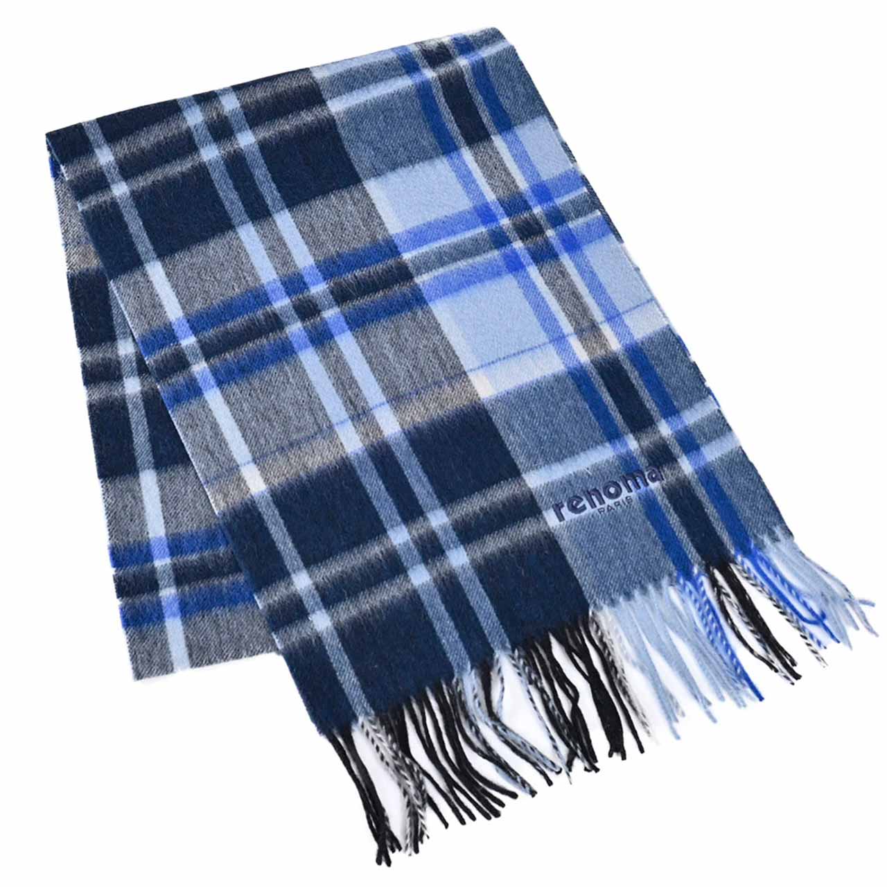 レノマ RENOMA カシミヤ マフラー R9913 CHECK CASHMERE 4 ブルー メンズ レディース カシミヤ100% 【ラスト1点】 新生活応援 ギフト プレゼント 【プライスダウン】
