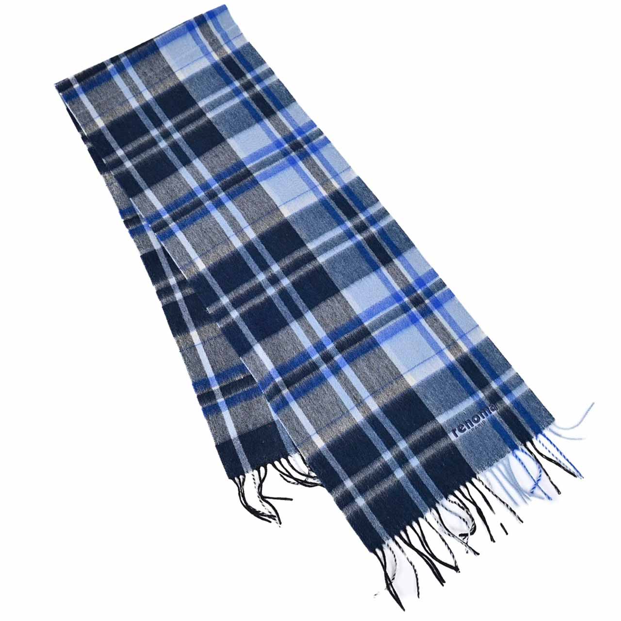 レノマ RENOMA カシミヤ マフラー R9913 CHECK CASHMERE 4 ブルー メンズ レディース カシミヤ100% 【ラスト1点】 新生活応援 ギフト プレゼント 【プライスダウン】