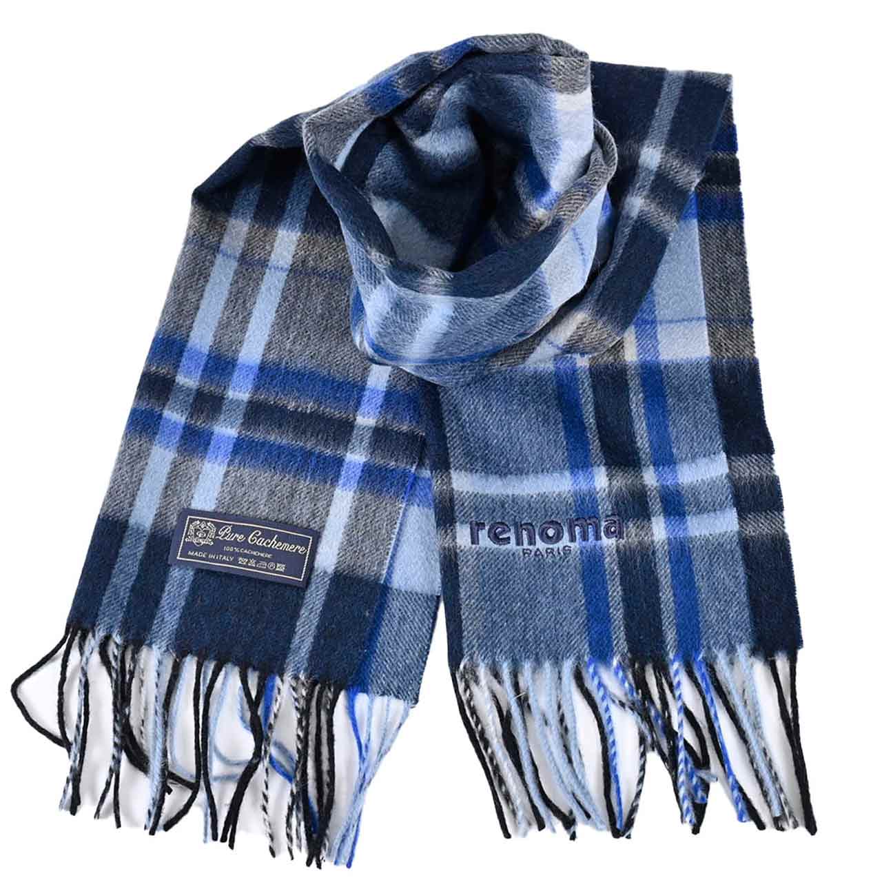 レノマ RENOMA カシミヤ マフラー R9913 CHECK CASHMERE 4 ブルー メンズ レディース カシミヤ100% 【ラスト1点】 新生活応援 ギフト プレゼント 【プライスダウン】