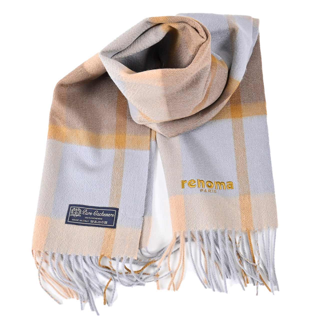 レノマ RENOMA カシミヤ マフラー R9913 CHECK CASHMERE 7 ブルー メンズ レディース カシミヤ100% 【ラスト1点】 新生活応援 ギフト プレゼント 【プライスダウン】
