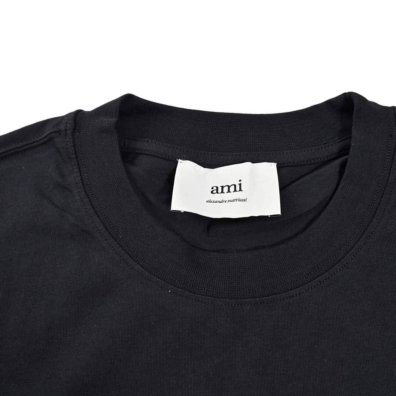 アミ AMI クルーネック長袖Tシャツ BFUTS235.724 001 ブラック 2025SS メンズ