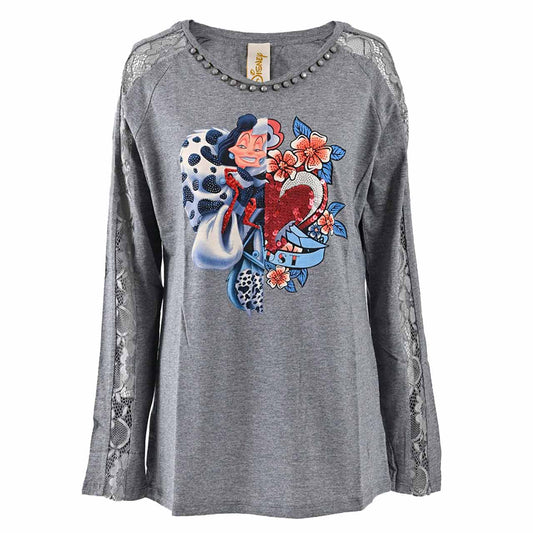 プラムス　PLUMS ディズニーコラボ　プリントTシャツ9DWT247S GRY028 グレー