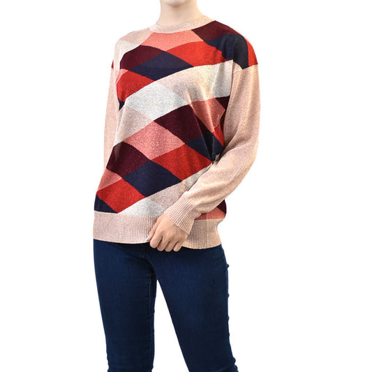 Marella Bias Check Crew Neck Sweater MARELLA 33661598 LIBRA 010 Red 