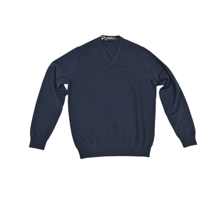 Loro Piana Cashmere Long Sleeve V-Neck Sweater LOROPIANA FAI2392 Navy Men's 