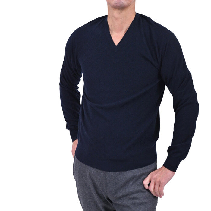 Loro Piana Cashmere Long Sleeve V-Neck Sweater LOROPIANA FAI2392 Navy Men's 