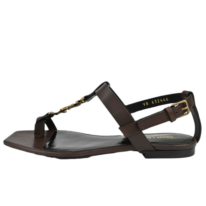 Saint Laurent Leather Flat Sandals Saint Laurent 632446/DWETT6023 Brown Women's [SALE] 