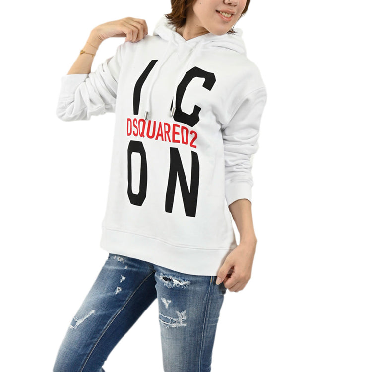 ディースクエアード DSQUARED2 パーカー S80GU0038 S25042100 Icon Hooded Sweatshirt 100 ホワイト レディース 【ラスト1点 Sサイズ】