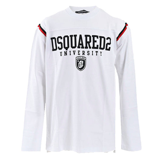 DSQUARED2 Crew Neck Long Sleeve T-Shirt S74GD1218 S24658 Varsity Fit Tee 100 White 2024SS Men's 